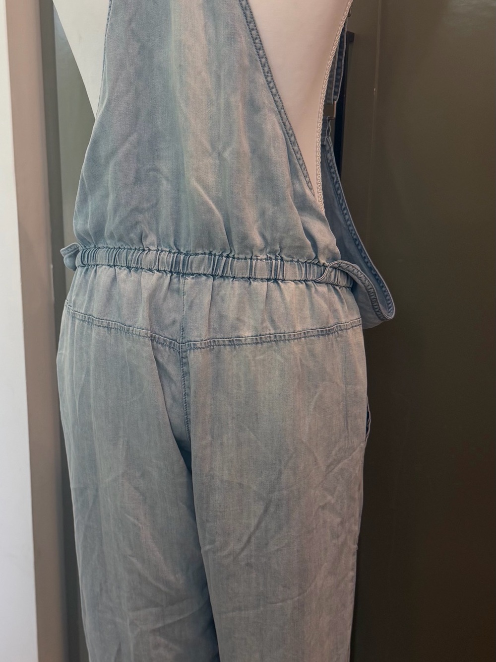 Light Wash Denim Jumpsuit with Drawstring Waist - Picture 9 of 10